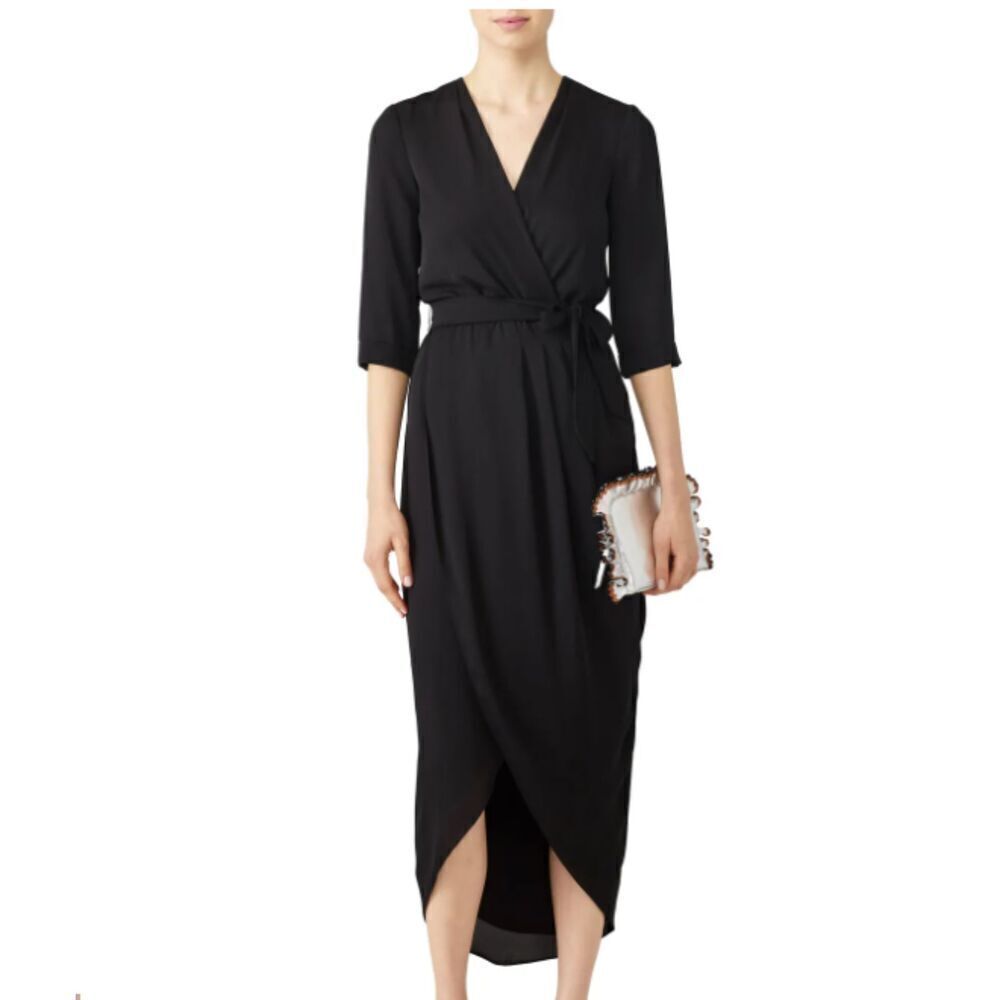 Amanda Uprichard Black Timeless Wrap Dress NO Belt Pleated Elastic Waist Size 1X